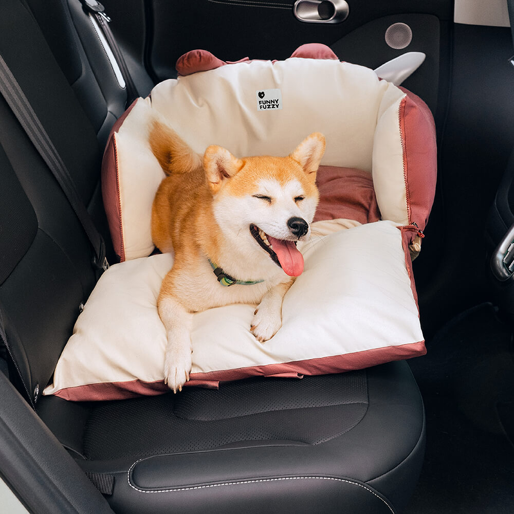 Bear Ears Dog Car Seat Bed with High Bolsters, Single or Double