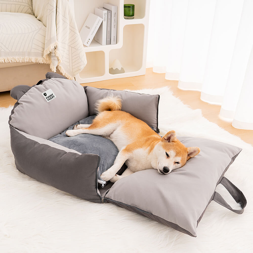 Bear Ears Dog Car Seat Bed with High Bolsters, Single or Double