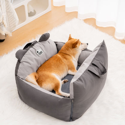 Bear Ears Dog Car Seat Bed with High Bolsters, Single or Double