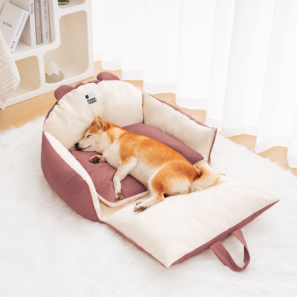 Bear Ears Dog Car Seat Bed with High Bolsters, Single or Double
