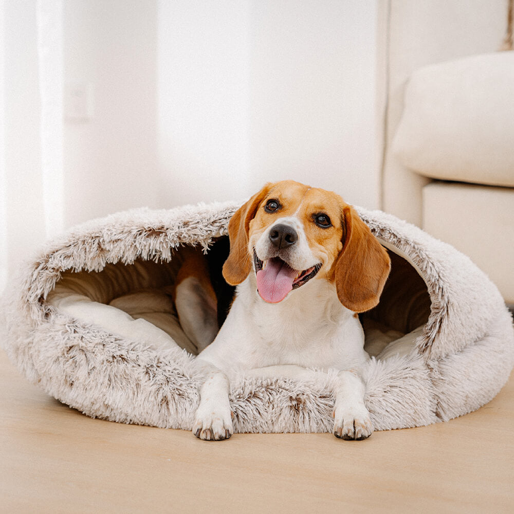 Plush Semi-Enclosed Pet Nest Bed with Flip-Over Top