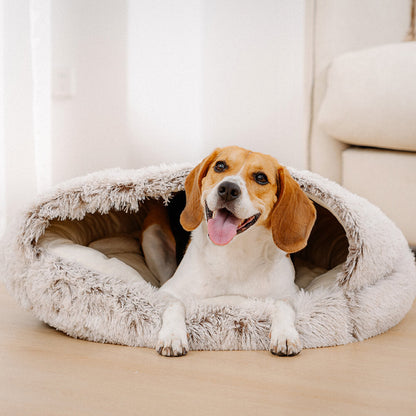 Plush Semi-Enclosed Pet Nest Bed with Flip-Over Top
