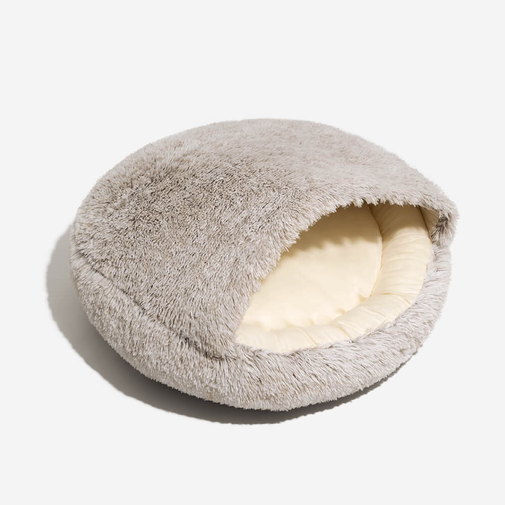 Plush Semi-Enclosed Pet Nest Bed with Flip-Over Top