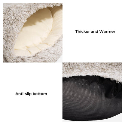 Plush Semi-Enclosed Pet Nest Bed with Flip-Over Top