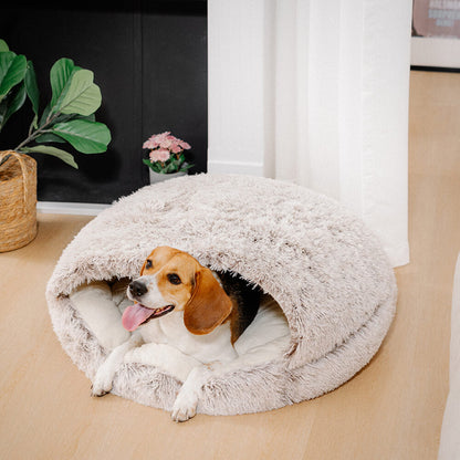 Plush Semi-Enclosed Pet Nest Bed with Flip-Over Top