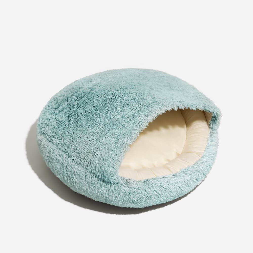 Plush Semi-Enclosed Pet Nest Bed with Flip-Over Top