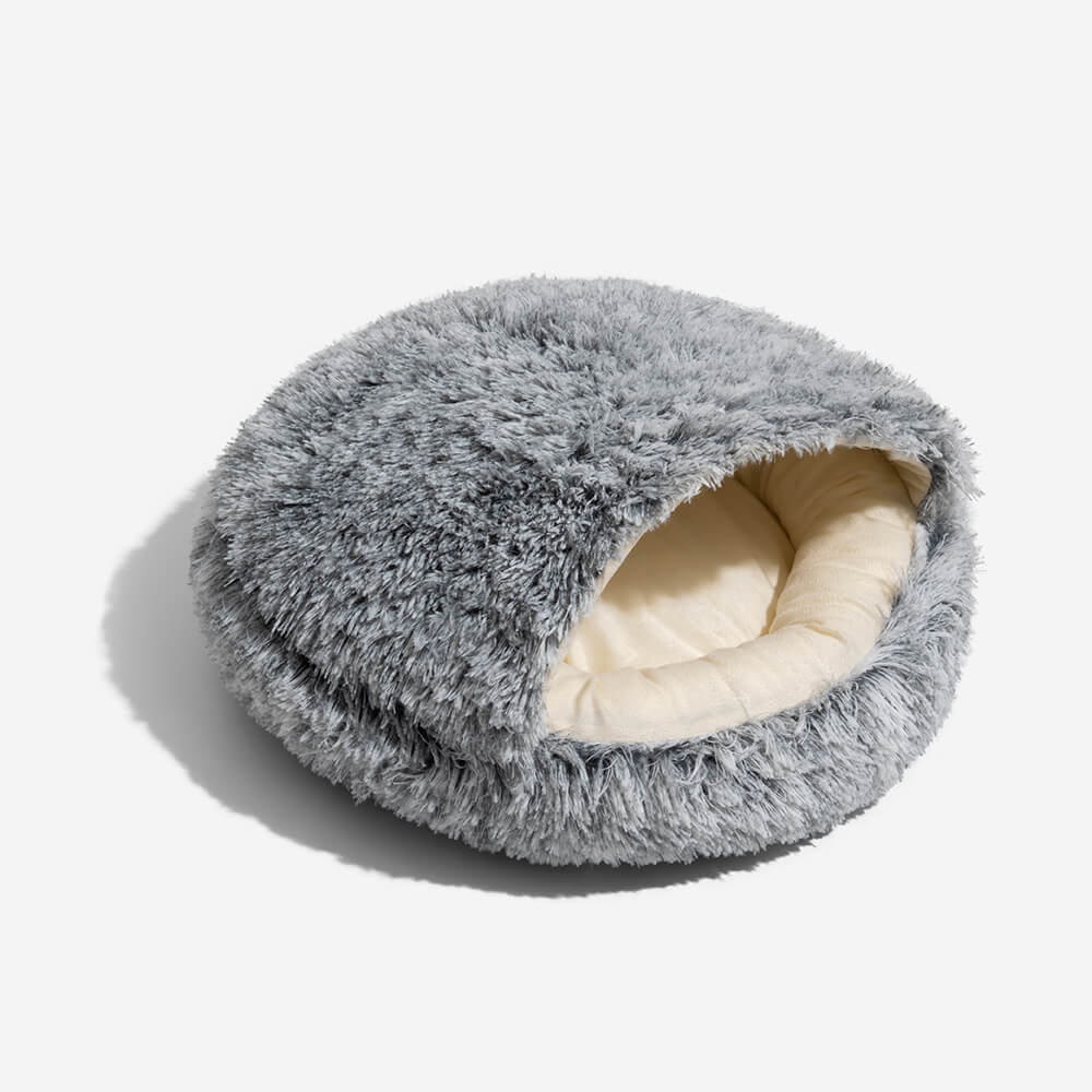 Plush Semi-Enclosed Pet Nest Bed with Flip-Over Top