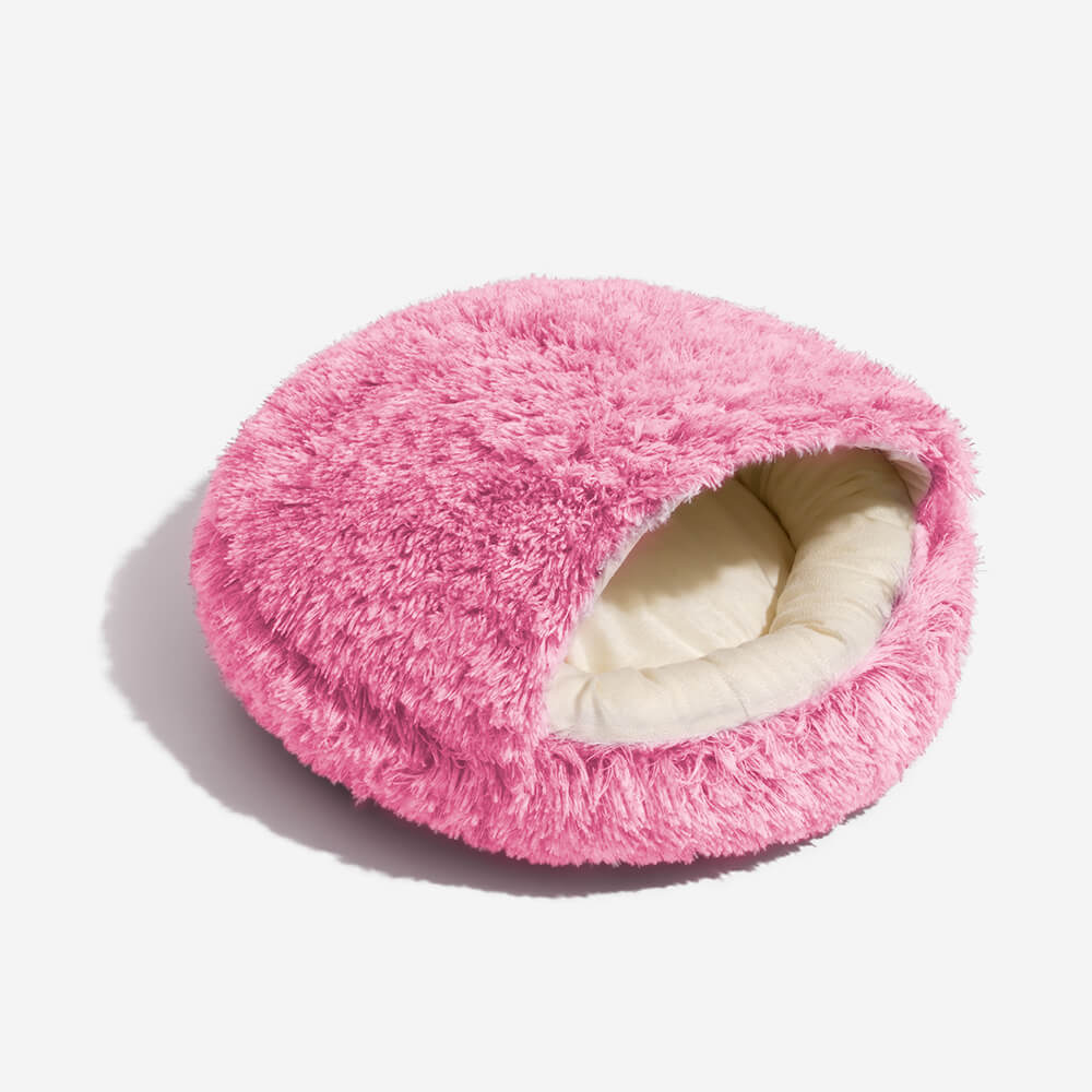 Plush Semi-Enclosed Pet Nest Bed with Flip-Over Top