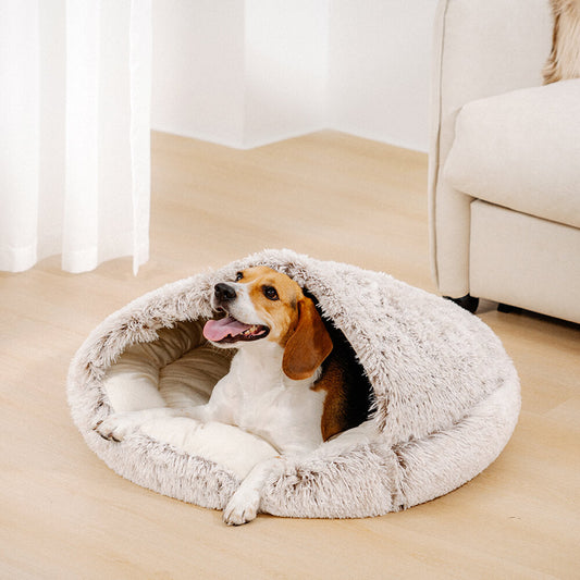 Plush Semi-Enclosed Pet Nest Bed with Flip-Over Top