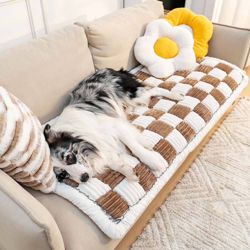 Plaid Chenille Pet Mat and Couch Cover with Non-Slip Back