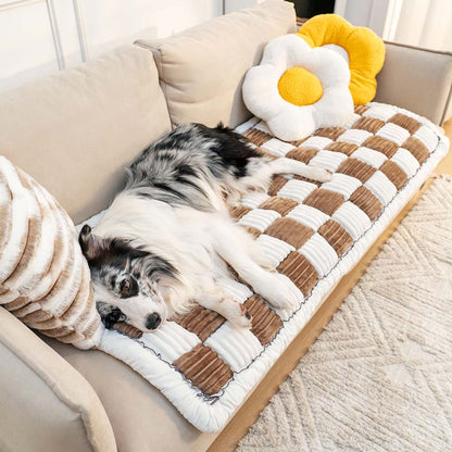Plaid Chenille Pet Mat and Couch Cover with Non-Slip Back