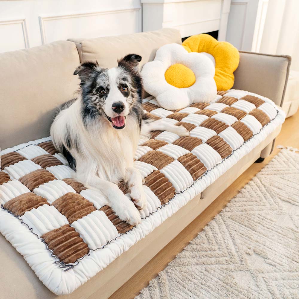 Plaid Chenille Pet Mat and Couch Cover with Non-Slip Back