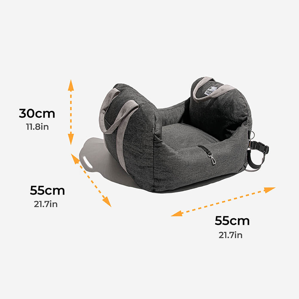 Padded Dog Car Seat Bed with Safety Leash and Bolsters
