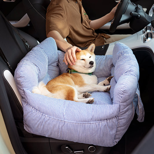 Portable Bolster Dog Car Seat Bed with Carry Handles and Shoulder Strap