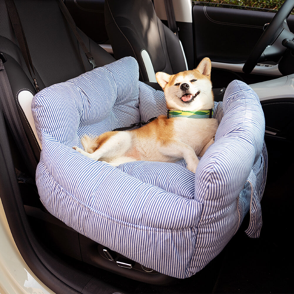 Portable Bolster Dog Car Seat Bed with Carry Handles and Shoulder Strap