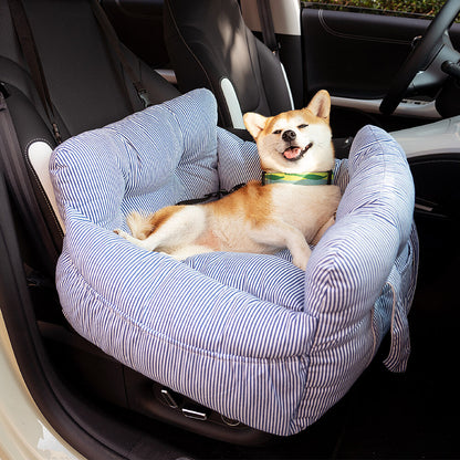 Portable Bolster Dog Car Seat Bed with Carry Handles and Shoulder Strap