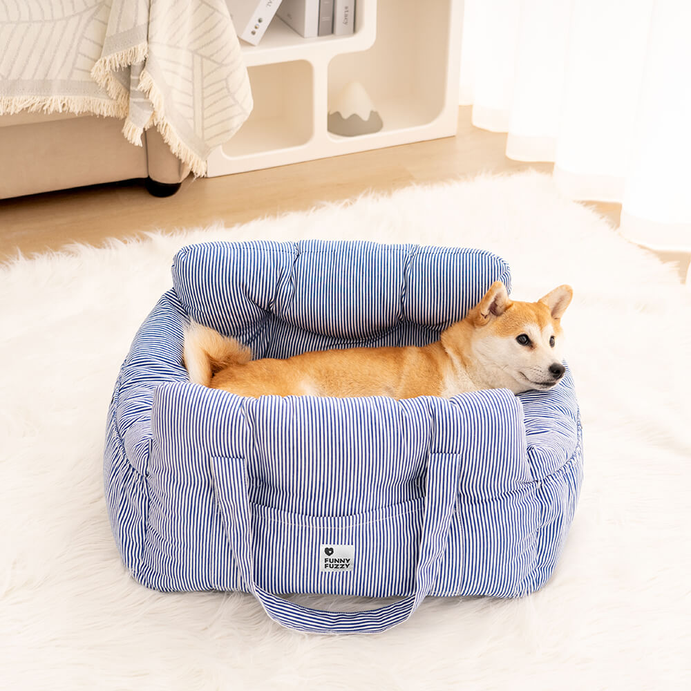 Portable Bolster Dog Car Seat Bed with Carry Handles and Shoulder Strap