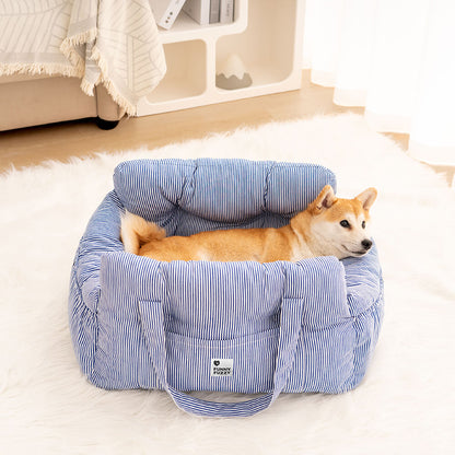 Portable Bolster Dog Car Seat Bed with Carry Handles and Shoulder Strap