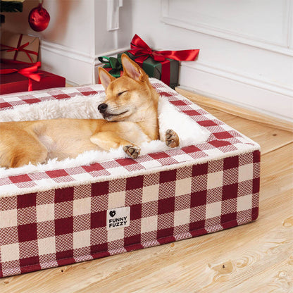 Tartan Calming Dog Bed with Raised Bolsters and Plush Lining
