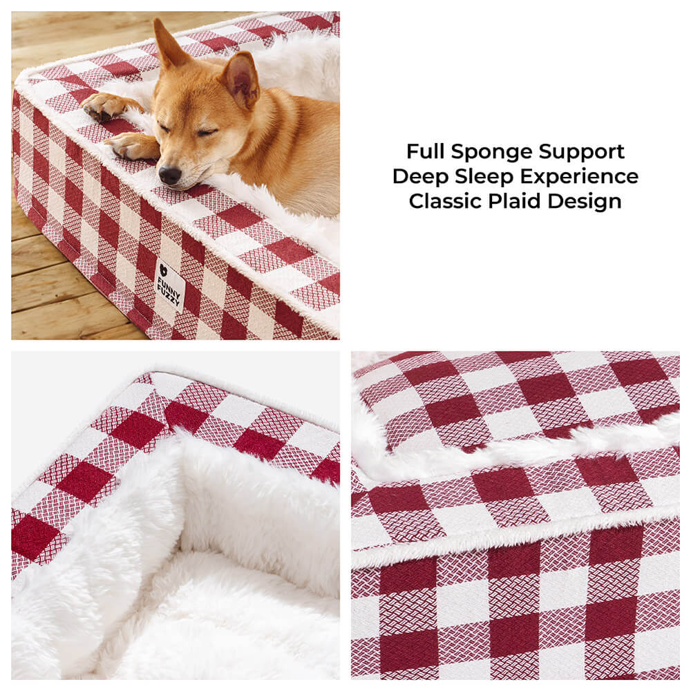 Tartan Calming Dog Bed with Raised Bolsters and Plush Lining