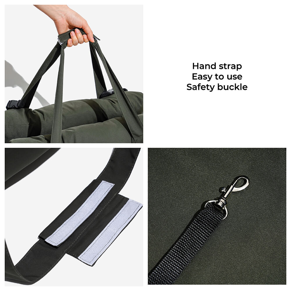 Portable Bolster Dog Car Seat Bed with Carry Handles and Shoulder Strap