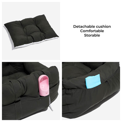 Portable Bolster Dog Car Seat Bed with Carry Handles and Shoulder Strap