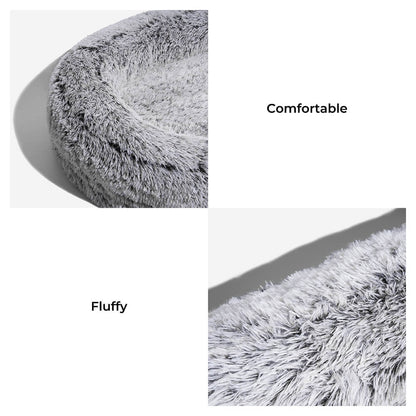 Extra-Large Oval Faux Fur Dog Bed with Throw Blanket, Grey or Brown