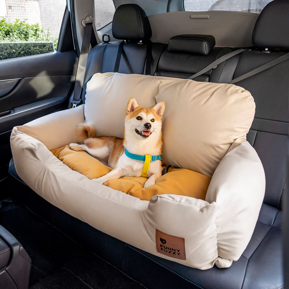 Dog Car Back Seat Bed with Bolsters and Storage Pocket, Medium to Large