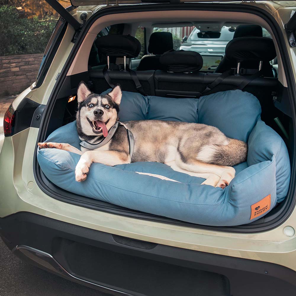 Dog Car Back Seat Bed with Bolsters and Storage Pocket, Medium to Large