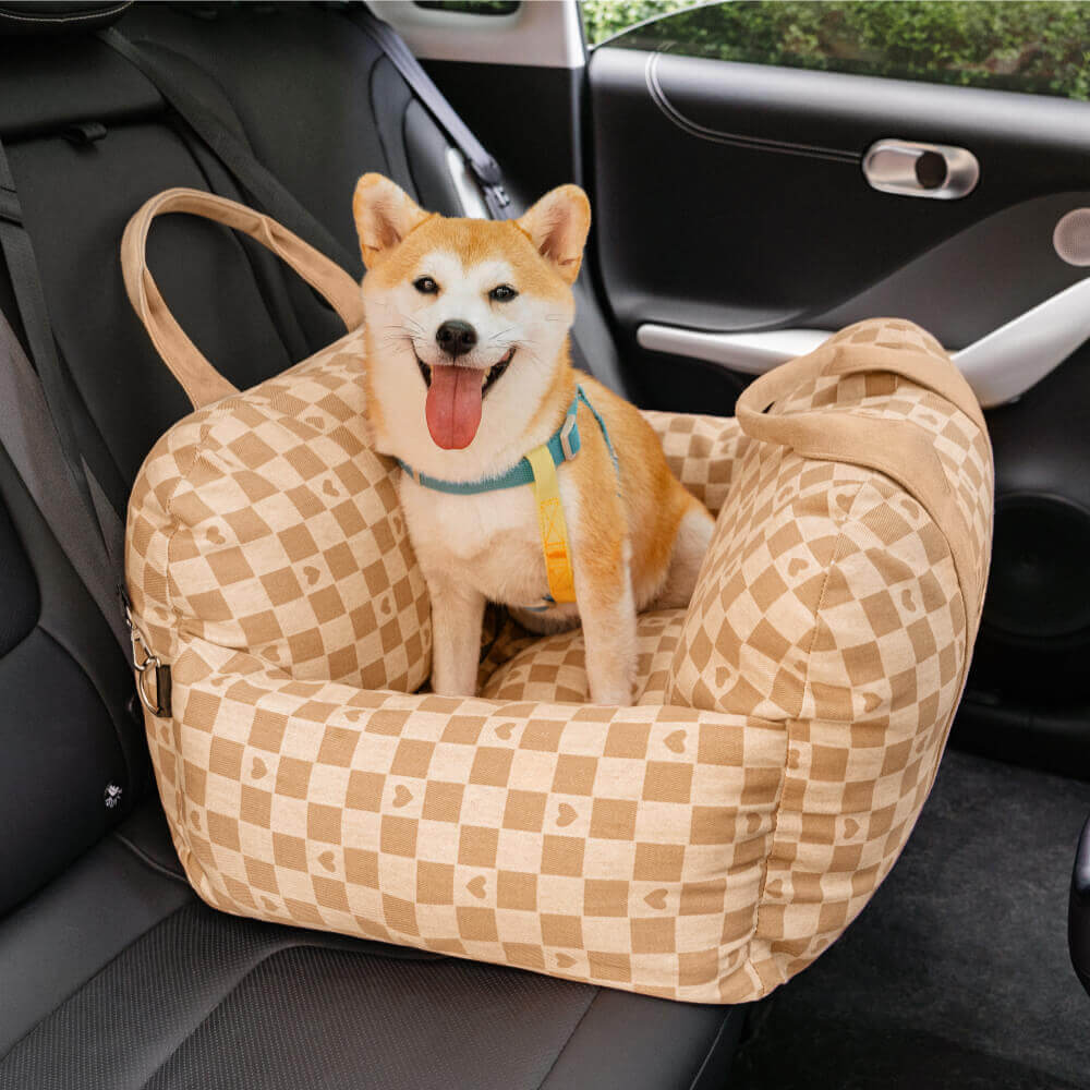 Padded Dog Car Seat Bed with Safety Leash and Bolsters