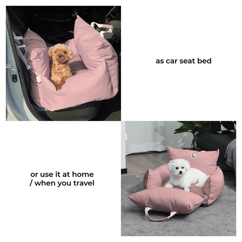 Waterproof Dog Car Seat Bed with Side Pockets and Safety Buckle