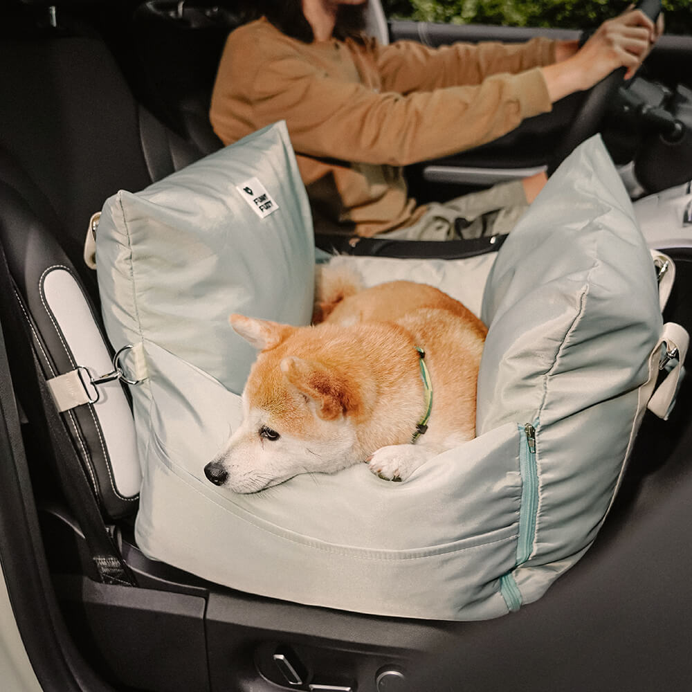 Waterproof Dog Car Seat Bed with Side Pockets and Safety Buckle