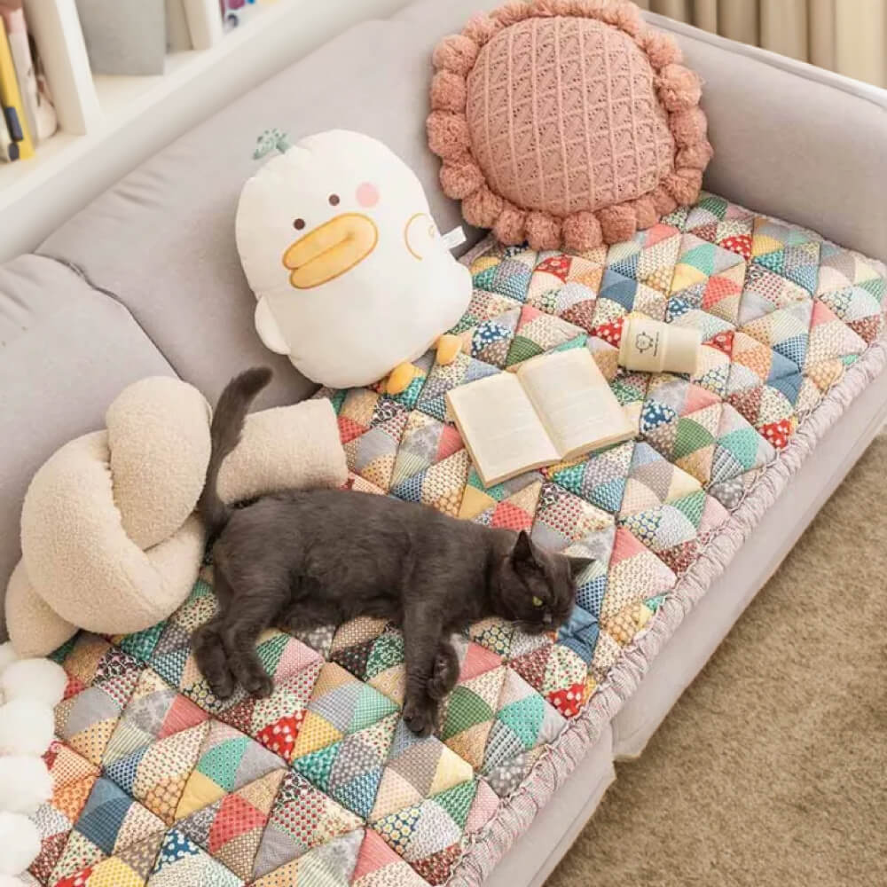 Quilted Cotton Couch Cover and Pet Mat, Scratch Resistant