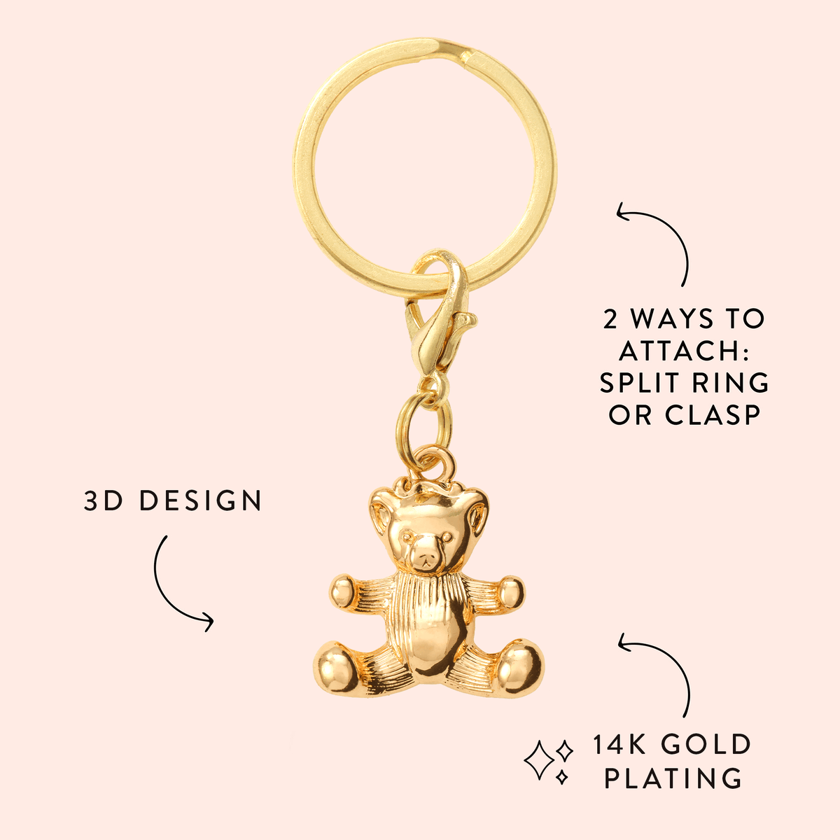 Gold Teddy Bear Collar Charm with Lobster Clasp