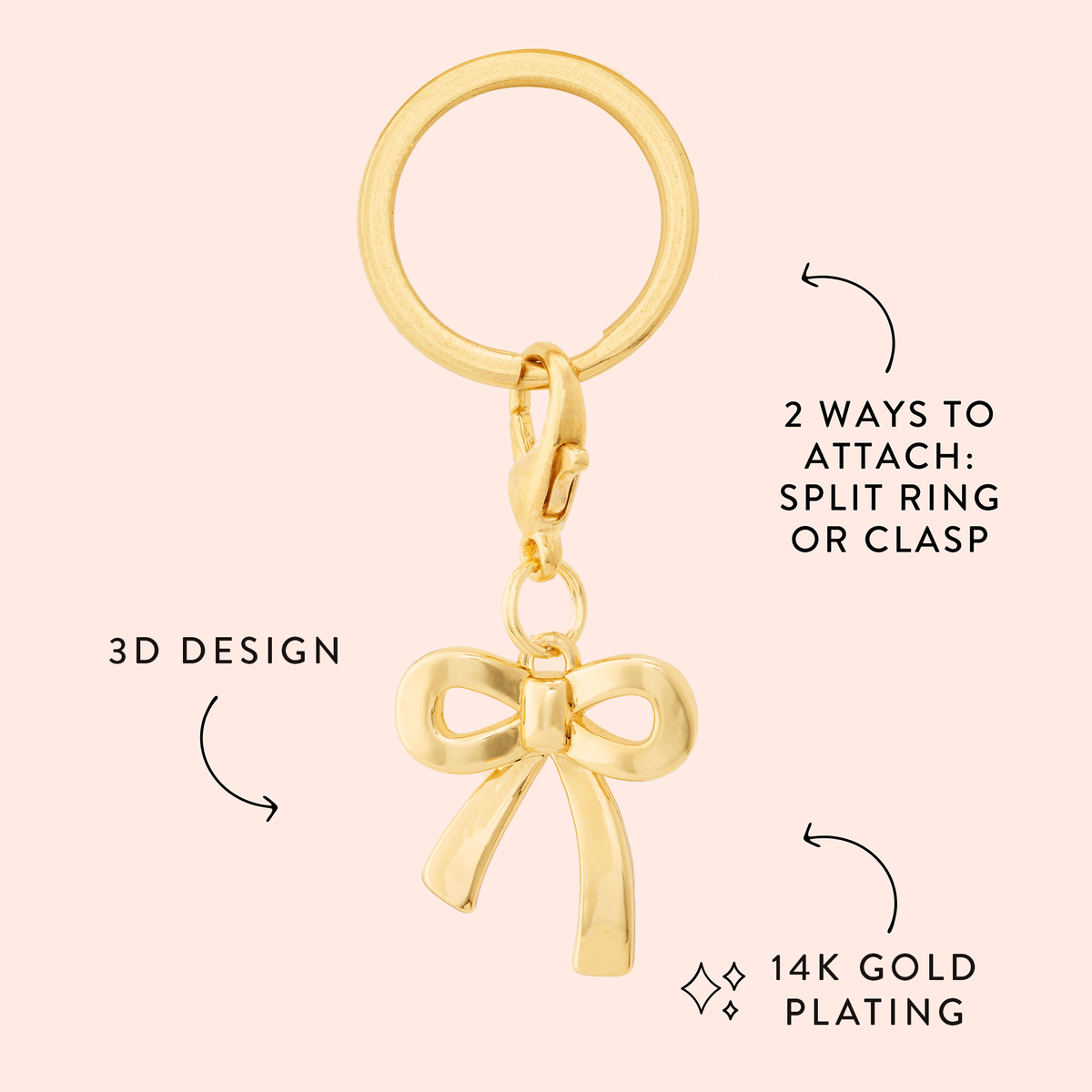 Gold Bow Dog Collar Charm, Nickel-Free Stainless Steel