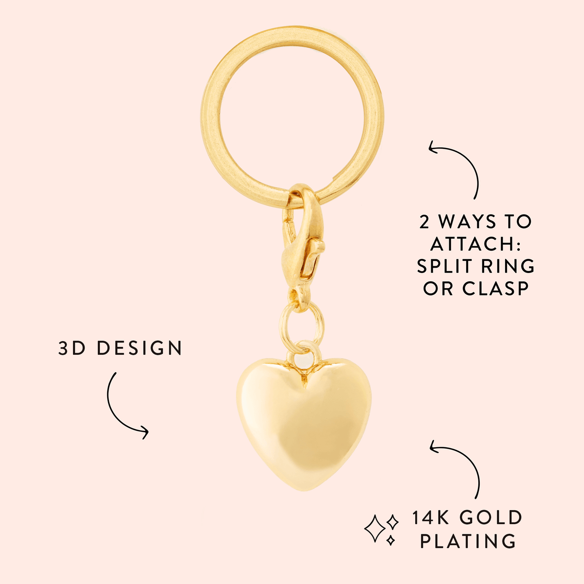 Gold Heart Dog Collar Charm, 14K Gold Plated