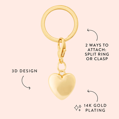 Gold Heart Dog Collar Charm, 14K Gold Plated