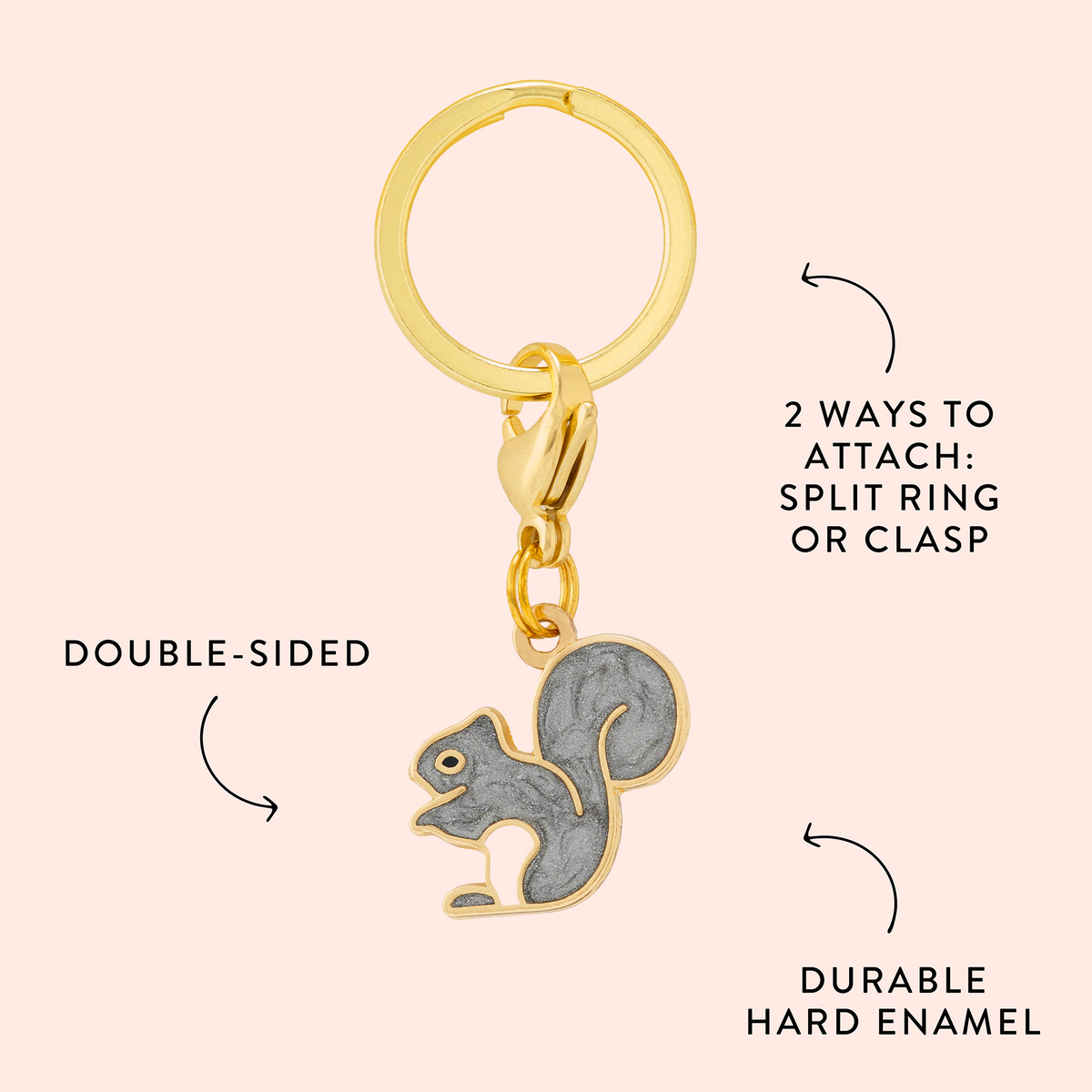Gray Squirrel Enamel Dog Collar Charm, Double-Sided