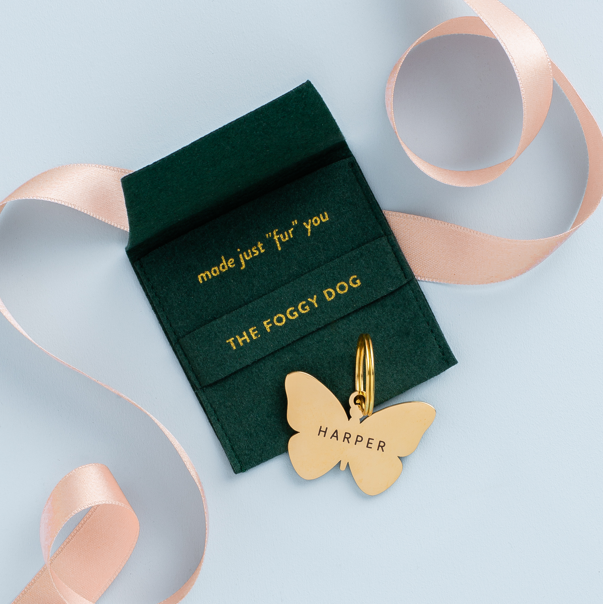 Butterfly Shaped Pet ID Tag, Gold-Tone Stainless Steel