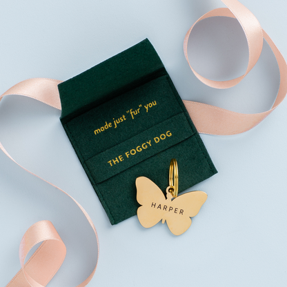 Butterfly Shaped Pet ID Tag, Gold-Tone Stainless Steel