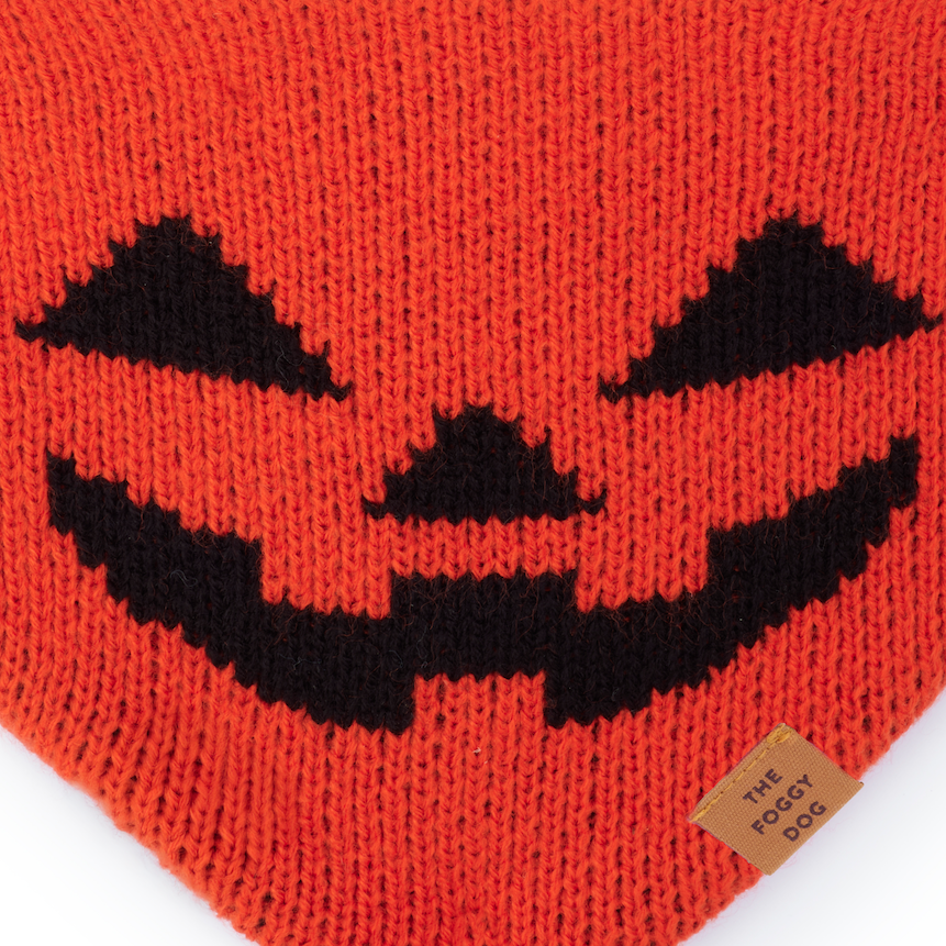 Jack-o'-Lantern Knit Dog Bandana with Snap Closure