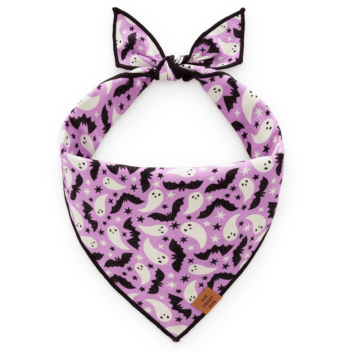 Lilac Ghost & Bat Halloween Reversible Dog Bandana, Triangle Tie