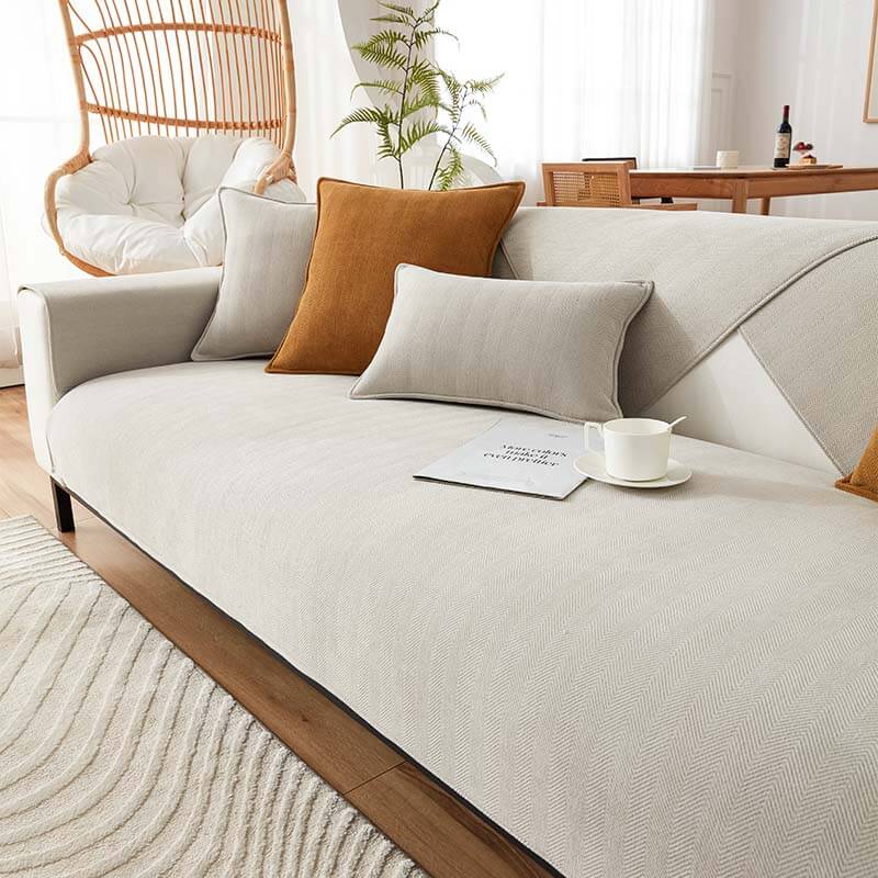 Waterproof Herringbone Chenille Couch Cover for Dogs and Cats