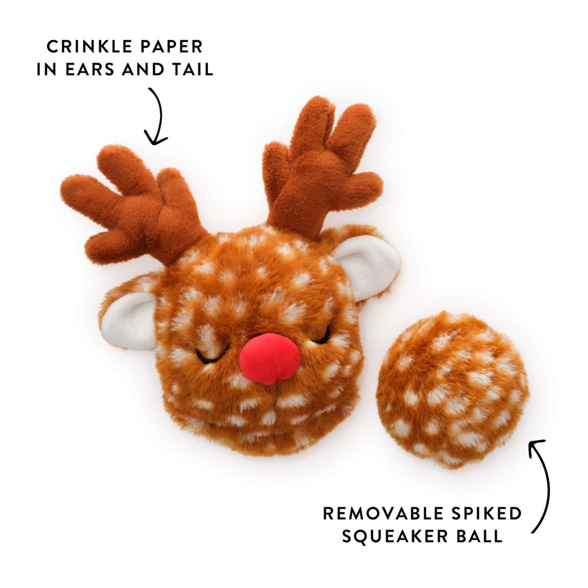 Reindeer Plush Dog Toy with Removable Squeaker Ball