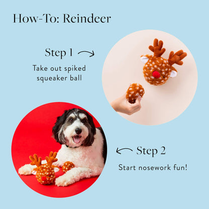 Reindeer Plush Dog Toy with Removable Squeaker Ball
