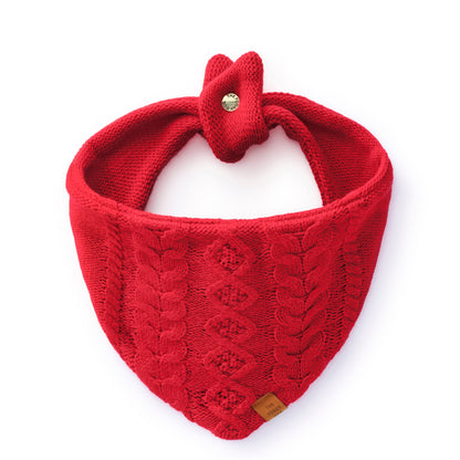 Red Cable Knit Dog Bandana with Snap Closure