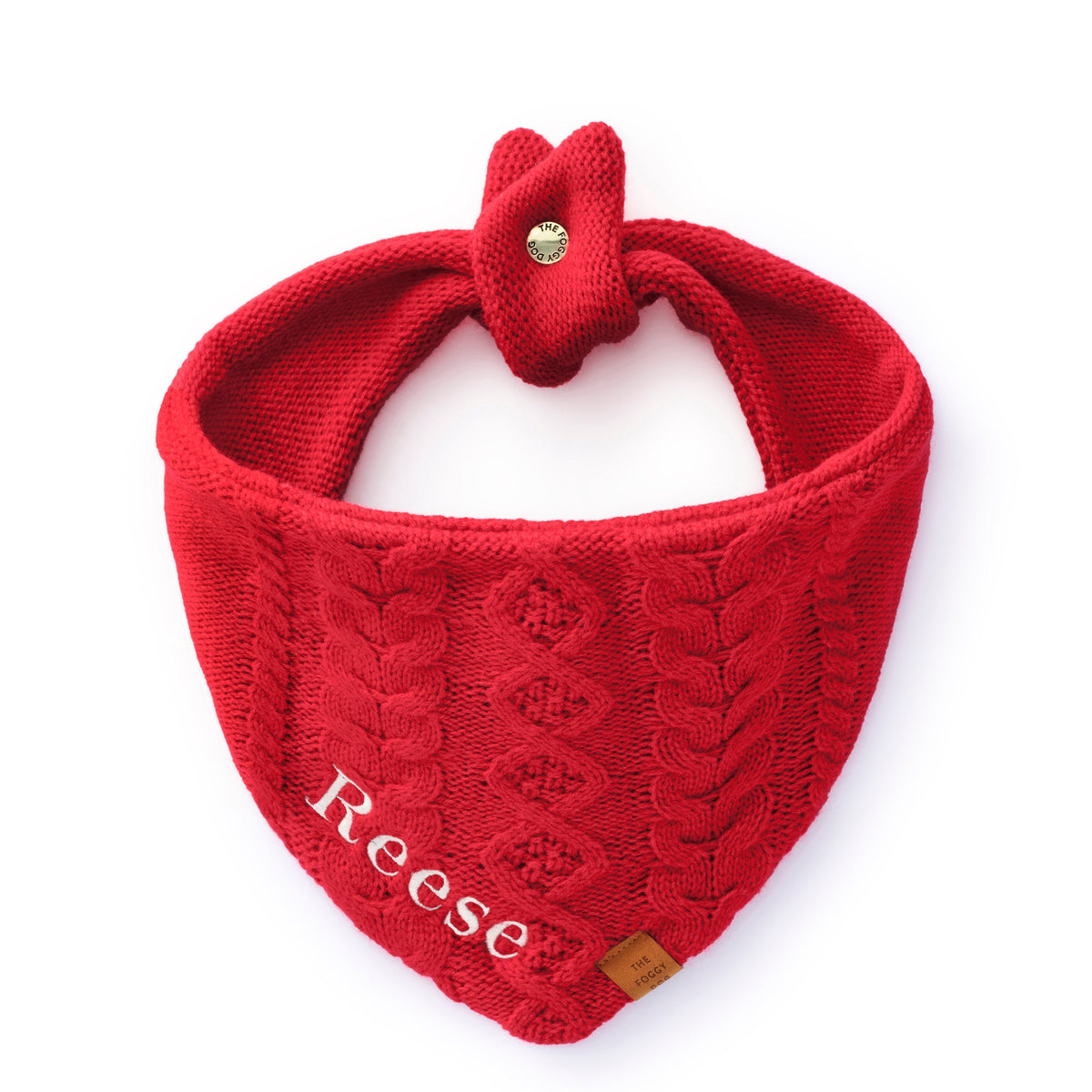 Red Cable Knit Dog Bandana with Snap Closure