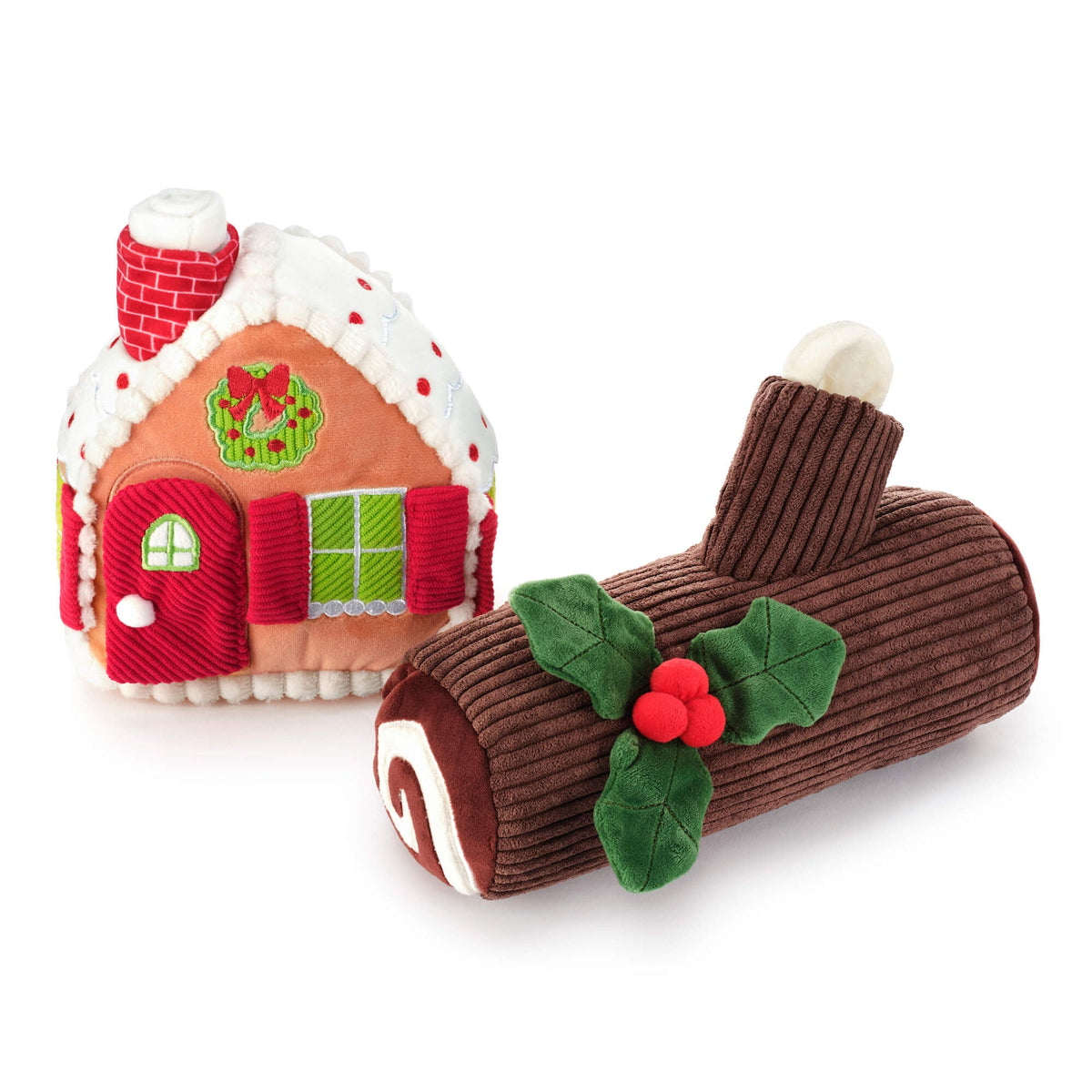Gingerbread House & Yule Log Interactive Snuffle Toy Set