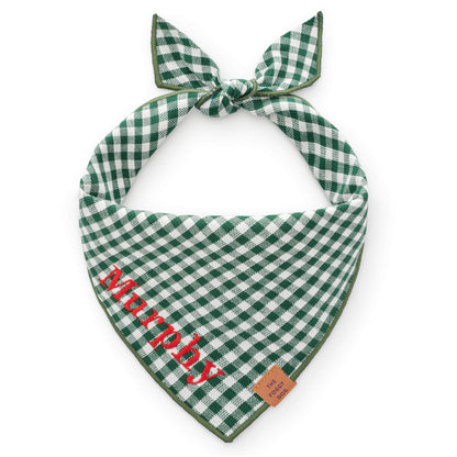 Green Gingham Tie-On Dog Bandana for Dogs