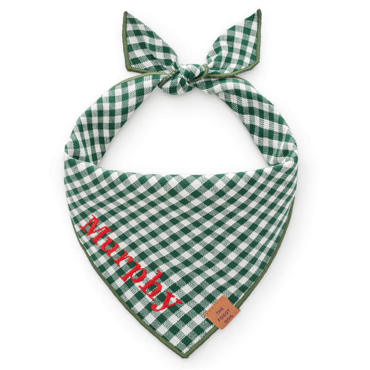 Green Gingham Tie-On Dog Bandana for Dogs